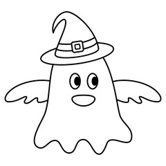 ghost wearing witch hat. halloween cartoon character