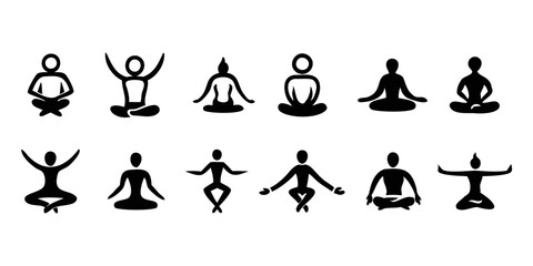 Yoga icon set black Silhouette vector illustration