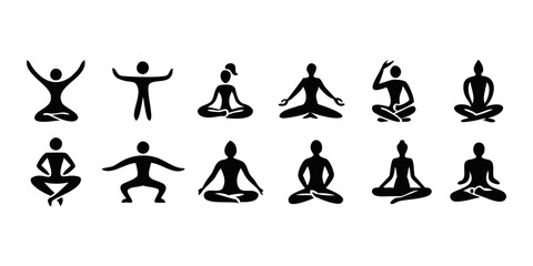 Yoga icon set black Silhouette vector illustration