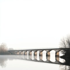 Bridge Over Calm River Isolated on White Background
