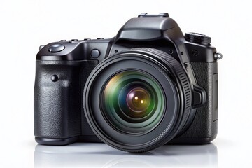 Modern Black Digital Camera on White Background - Night Photography Essentials