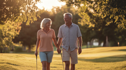 Obraz premium Couple Enjoying a Relaxing Round of Golf Together