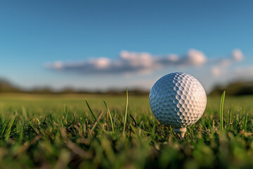 Obraz premium Close-Up of a Golf Ball on the Tee Ready for a Drive