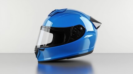 Aerodynamic Design of a Blue Full Face Helmet Displayed on a Table