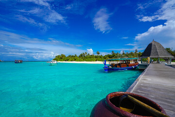 Fototapeta premium Maldives aerial view ocean paradise mandhoo