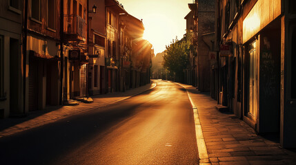 Obraz premium Sunset Over an Empty Street in a Deserted Town