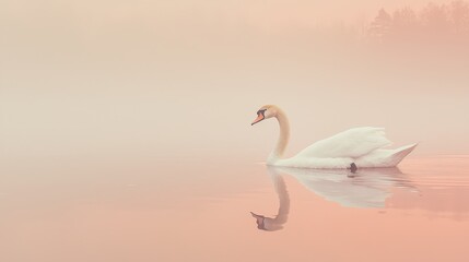Fototapeta premium Serene Swan Gliding on Calm Lake at Sunrise