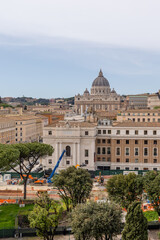 Rome, Italy - April 11, 2024: Rome, Italy - April 11, 2024: St. Peter's basilica in Vatican City, view from the viewpoint of the castle of Santo Angelo in Rome, Italy