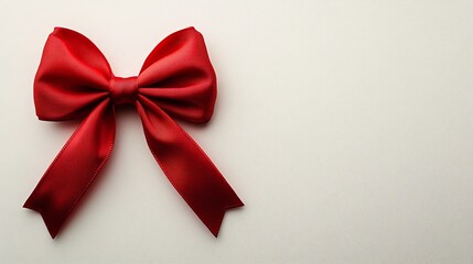 Elegant red bow tied neatly a pristine white minimalistic background Perfect for a Valentines Day gift presentation with a clean and classic look