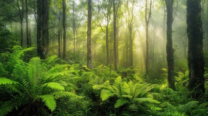 Fototapeta premium Misty Forest in Soft Morning Light