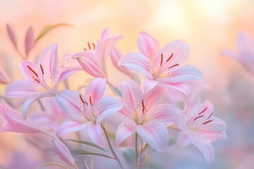 Soft Pink Lilies in Gentle Pastel Background