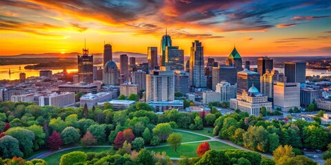 Fototapeta premium Panoramic View of Downtown Montreal at Sunset - Stunning Cityscape Photography