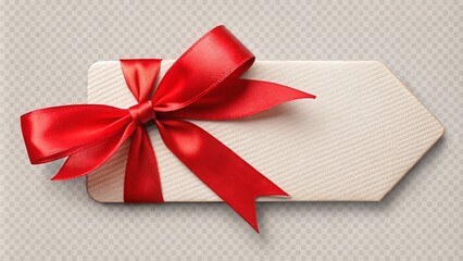 Plain Gift Tag with Red Ribbon on Transparent Background for Easy Customization and Gift Wrapping