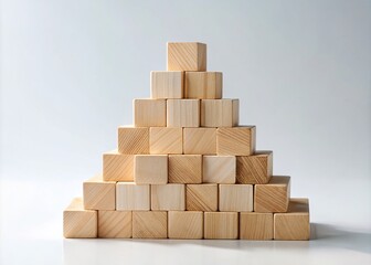 Pyramid of Wood Cubes on White Background - Minimalist Design for Creative Projects