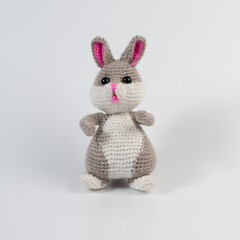 bunny gray amigurumi doll background white isolated