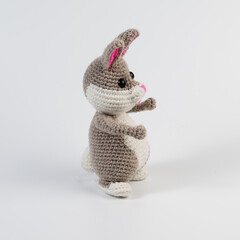 bunny gray amigurumi doll background white isolated