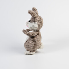 bunny gray amigurumi doll background white isolated
