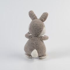 bunny gray amigurumi doll background white isolated