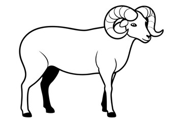 Black silhouette of a standing  ram with curled horns illustration