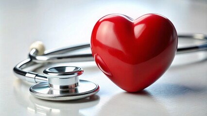 Red Heart and Stethoscope on White Background - Medical Care and Health Concept