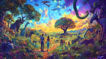 Biblical Depiction of the Garden of Eden – A Religious Symbol of Creation, Paradise, and Divine Imagery in Christianity Representing God's Creation and Spiritual Significance