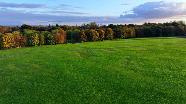 Manchester city skyline and surrounding residential areas from the vantage point of Heaton Park.
