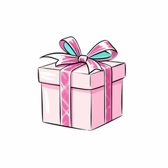 Obraz premium Cute pink gift box with a ribbon on white background