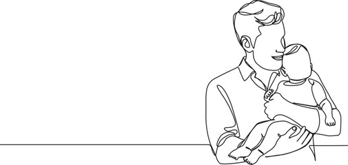 continuous single line drawing of dad holding baby, line art vector illustration