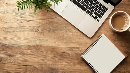 Clean and Organized Workspace with Laptop and Coffee