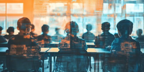 Image of Ai and cost data processing overlay diverse students at school
