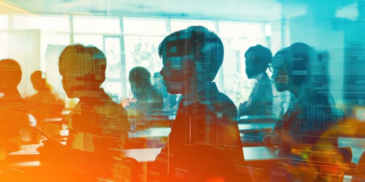 Image of Ai and cost data processing overlay diverse students at school