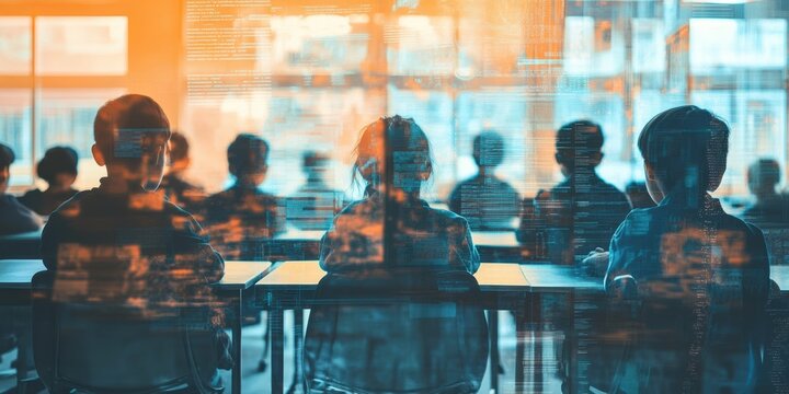 Image of Ai and cost data processing overlay diverse students at school - Powered by Adobe