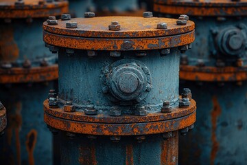 Fototapeta premium Closeup of Rusted Industrial Pipe with Nuts and Bolts