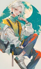 Fototapeta premium star, moon, A_girl_holding_a_big_star_in_hand._Kawaii_full_body, boy, man, generation AI