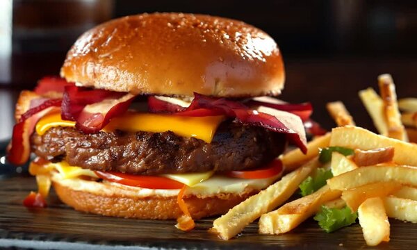 hamburger with french fries