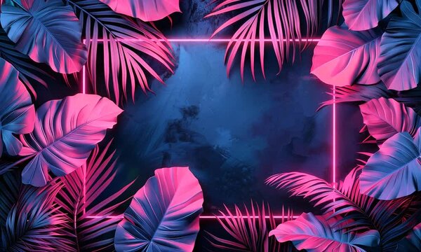 neon background with leaf
