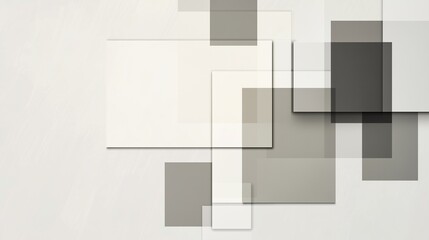 Obraz premium Minimalist geometric composition, simple rectangles, pale cream and gray background, clean vector style illustration. Space for text or content. For business, card, banner, marketing, advertising.