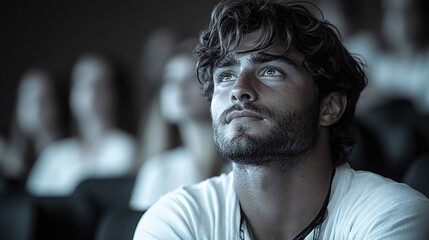 Thoughtful Man in Auditorium During Event,photography

