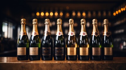 Celebrating in Splendor: A Row of Champagne Bottles Sp kling in the Wine Cell  - Stocked Wine Galo