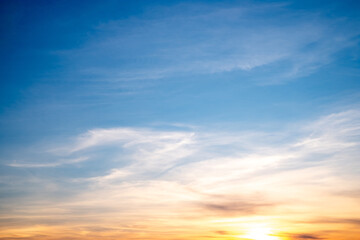 Beautiful , luxury soft gradient orange gold clouds and sunlight on the blue sky perfect for the background, take in everning,Twilight, Large size, high definition landscape photo