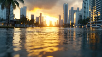 Fototapeta premium Hurricane making landfall on a coastal city. Storm and climate changes.