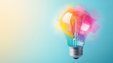 A colorful, translucent light bulb against a soft gradient background, symbolizing creativity and innovation. The vibrant colors highlight the concept of bright ideas.