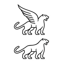Winged cat - fierce big cat with wings logo design vector 