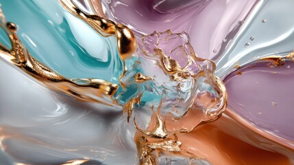Fluid Abstract Art with Gold and Metallic Accents in Soft Pastel Hues