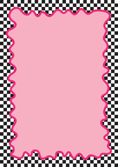 Pink Squiggly Hand Drawn Frame on Checker Board 