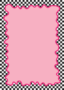 Pink Squiggly Hand Drawn Frame on Checker Board 