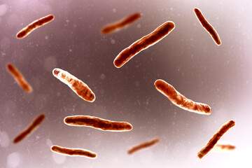 Mycobacterium tuberculosis bacteria, 3D illustration