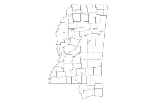 Mississippi State Outline with County Boundaries
