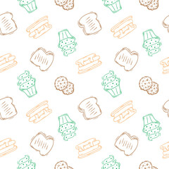 food pattern. doodle food pattern. seamless pattern of food and beverage. hand drawn food pattern background