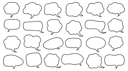 Fototapeta premium Collection of twenty five hand drawn speech bubbles expressing communication. Vector illustration